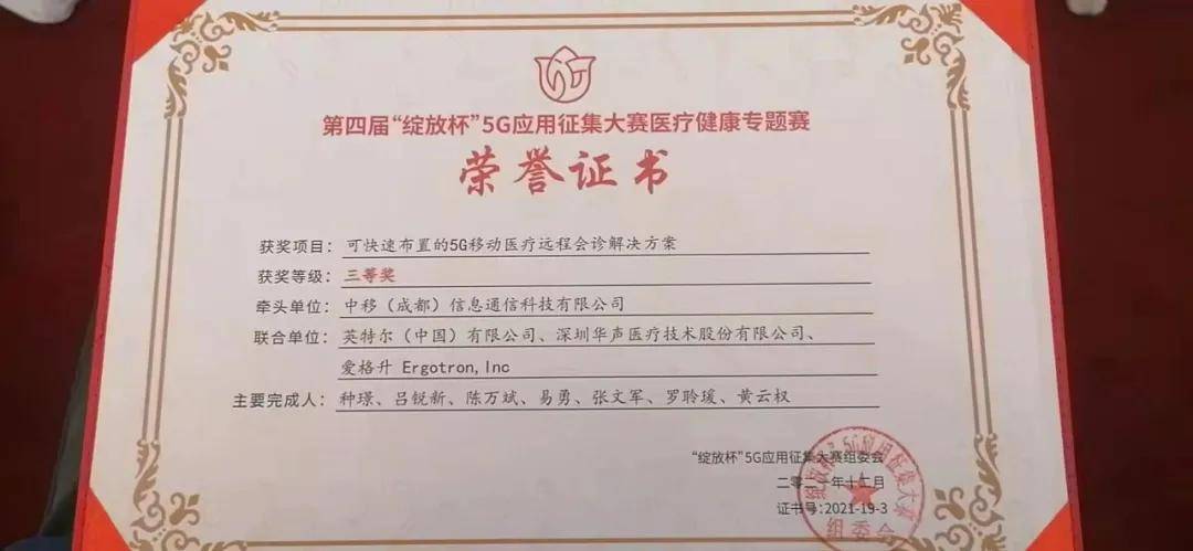 華聲參與項目斬獲第四屆“綻放杯”5G應用征集大賽醫(yī)療健康專題賽道三等獎！